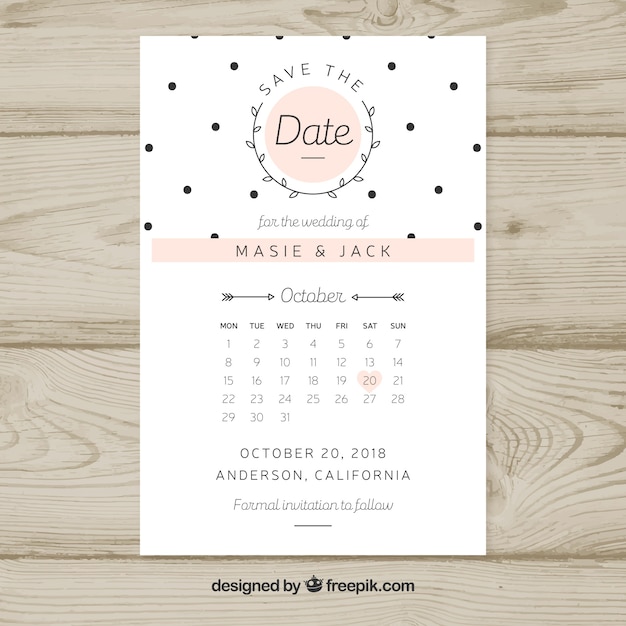Wedding card template with calendar Vector Free Download