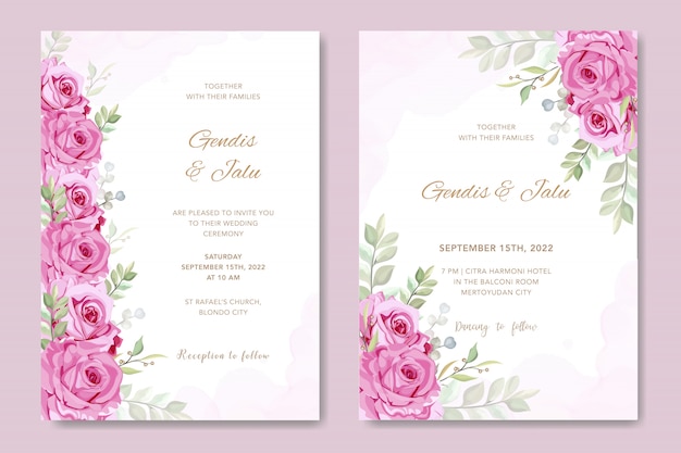 Premium Vector | Wedding card with beautiful floral watercolor template