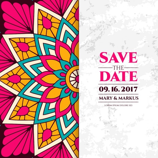 Download Free Vector | Wedding card with a colorful floral mandala