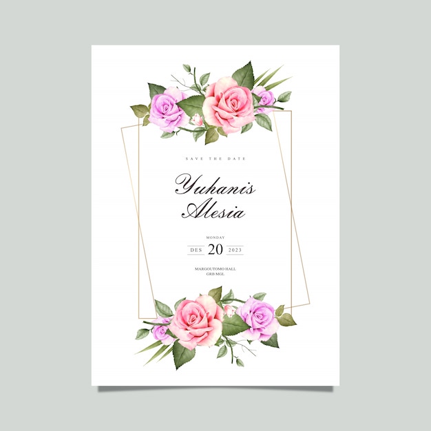 Premium Vector | Wedding card with floral frame watercolor