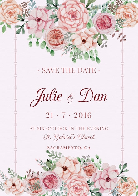 Wedding card with flowers on a pink\
background