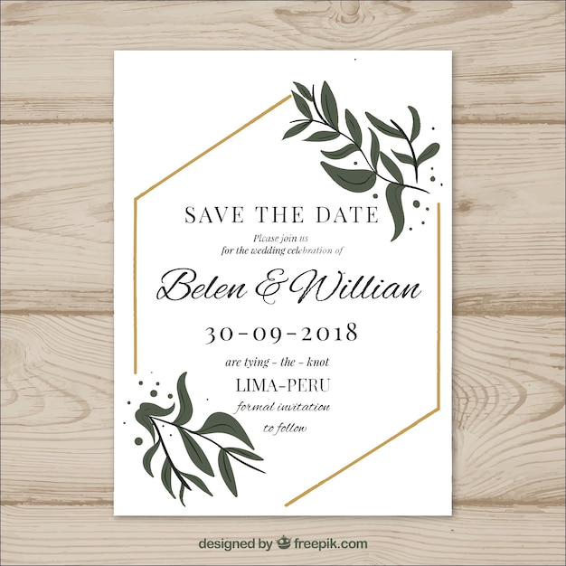 Download Free Vector | Wedding card with modern leaves