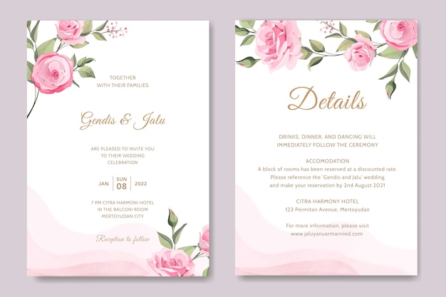 Premium Vector | Wedding card with pink roses