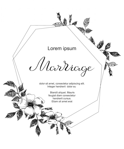  Wedding  card  with sketch  flowers Premium Vector