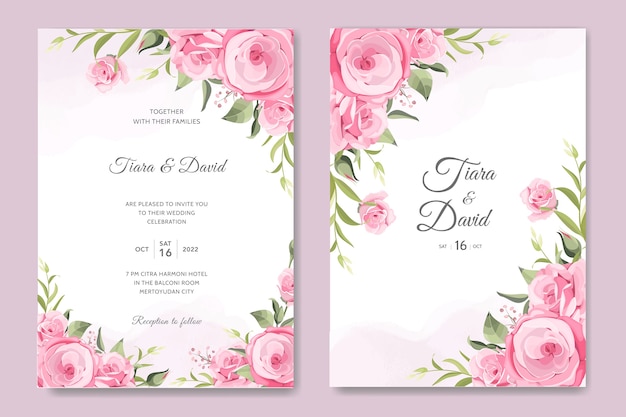 Premium Vector | Wedding card with soft pink roses template