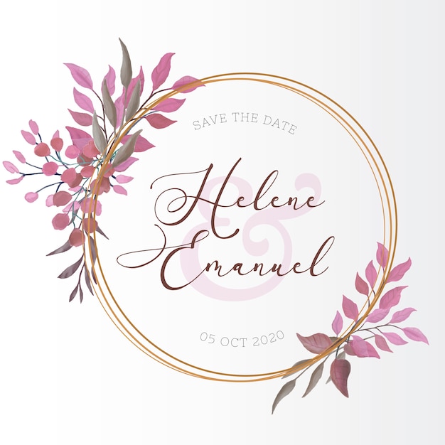 Wedding card with watercolor leaves Free Vector