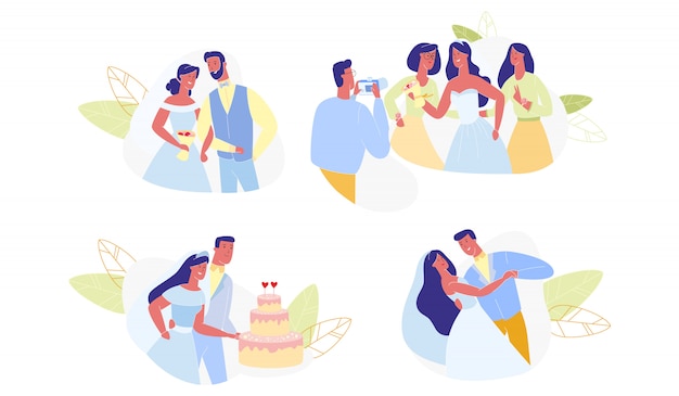 Wedding ceremony set isolated Premium Vector