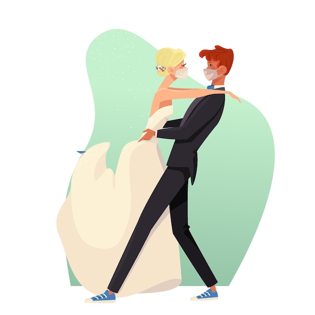 Free Vector | Wedding couple wearing face masks