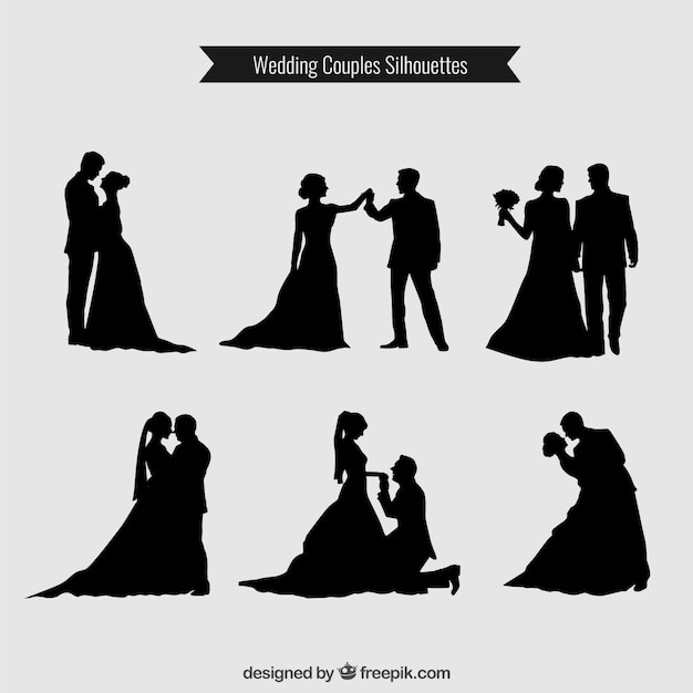 Download Wedding Couples Silhouettes Collection Vector | Premium Download