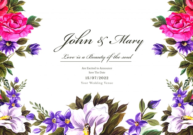 結婚式の装飾花フレームカードの背景 無料のベクター
