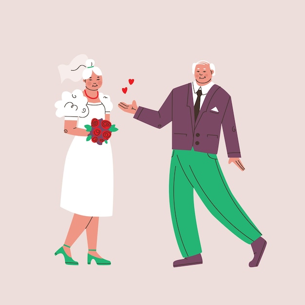 Premium Vector The Wedding Of An Elderly Man And Woman Bride And