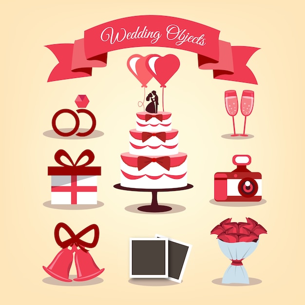 Download Wedding elements with red details Vector | Premium Download