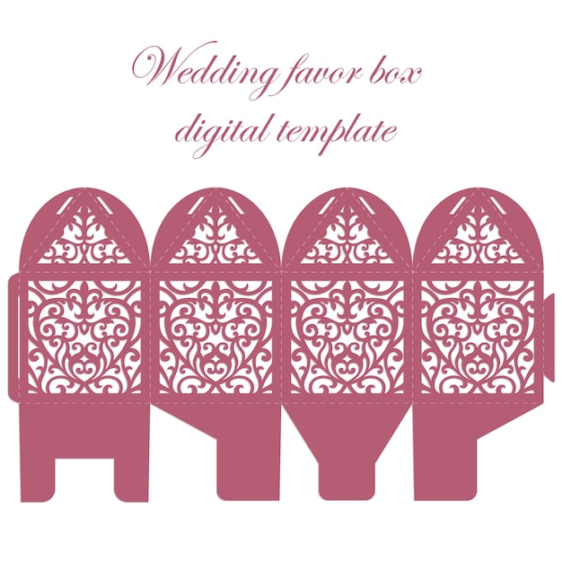Download Wedding favor box. bombonniere candy box laser cut template with lace pattern. | Premium Vector