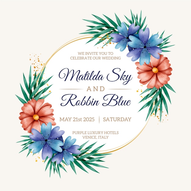 Wedding floral frame in watercolor Free Vector