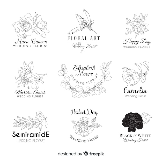 結婚式の花屋のロゴのテンプレートコレクション 無料のベクター