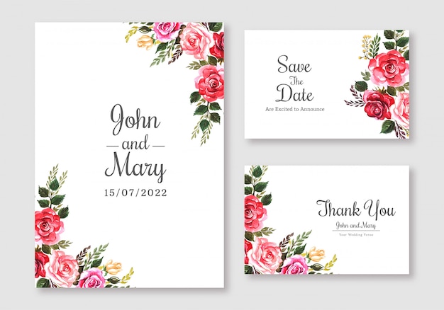 Free Vector | Wedding flowers colorful card set template background