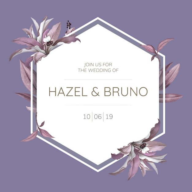 Wedding frame with purple leaves design vector Free Vector