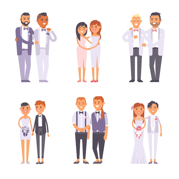 Premium Vector | Wedding gay couples set.