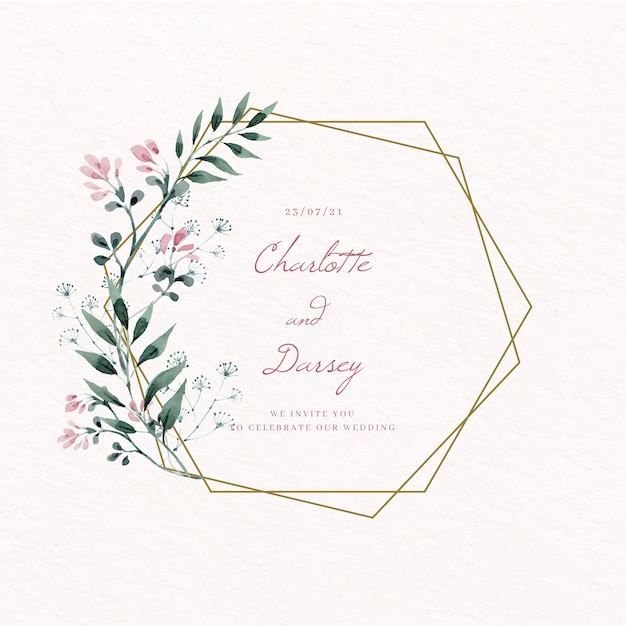 Wedding golden floral frame save the date Free Vector