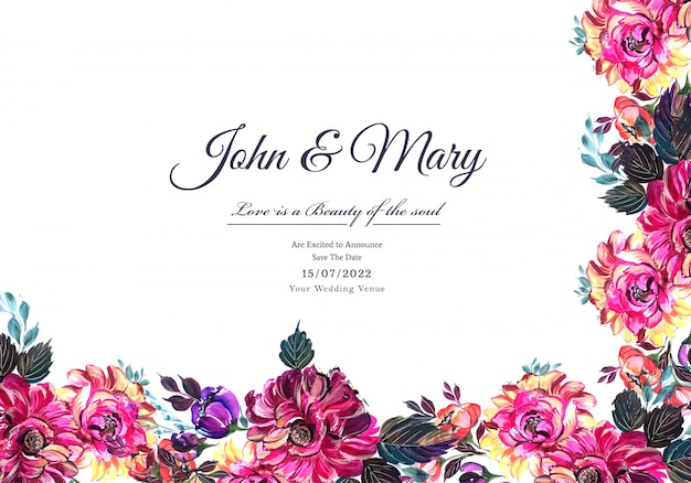 結婚式の招待カード装飾花フレームテンプレート 無料のベクター