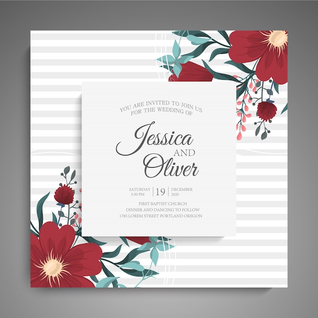 Download Wedding invitation card suite with flowers. template. vector illustration Vector | Free Download