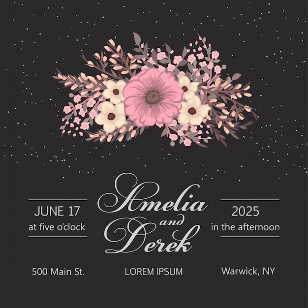 Wedding invitation card suite with flowers. template. vector illustration Free Vector