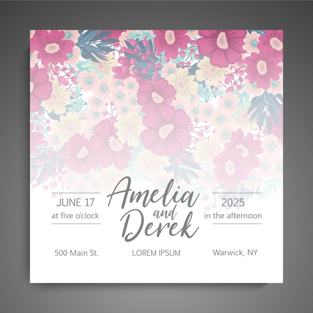 Wedding invitation card suite with flowers. template. vector illustration Free Vector