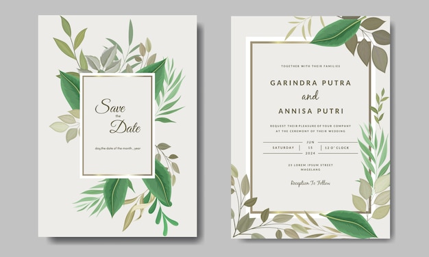 Premium Vector | Wedding invitation card template set with tropical ...