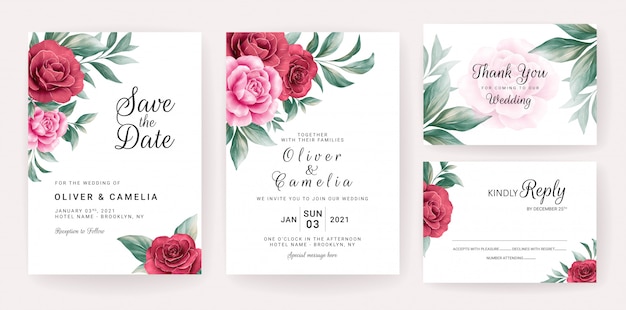 Premium Vector | Wedding invitation card template set with watercolor ...