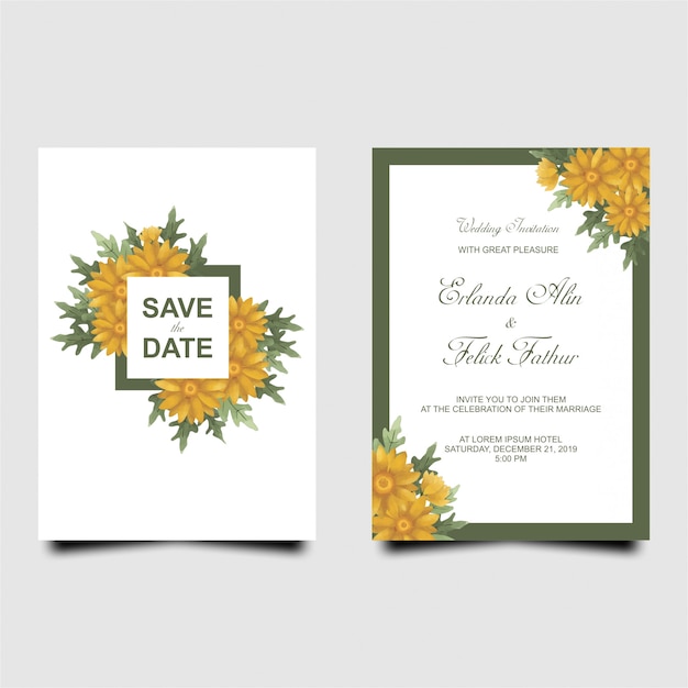 Download Wedding invitation card template sunflower | Premium Vector