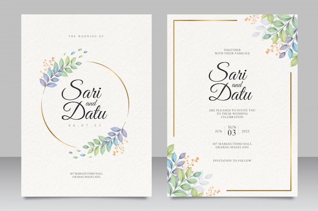 Download Premium Vector | Wedding invitation card template with beautiful leaves