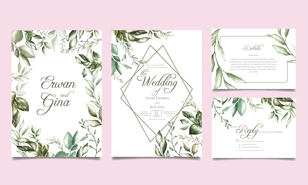 Premium Vector | Wedding invitation card template with watercolor ...