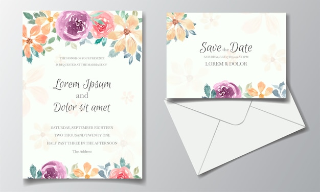 Premium Vector | Wedding invitation card with beautiful floral watercolor