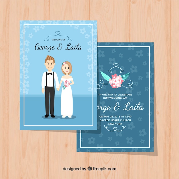 Free Vector Wedding Invitation Card With Cute Couple 