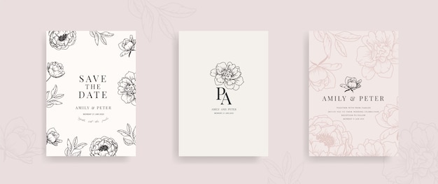 Premium Vector | Wedding invitation card with floral hand drawn vector.