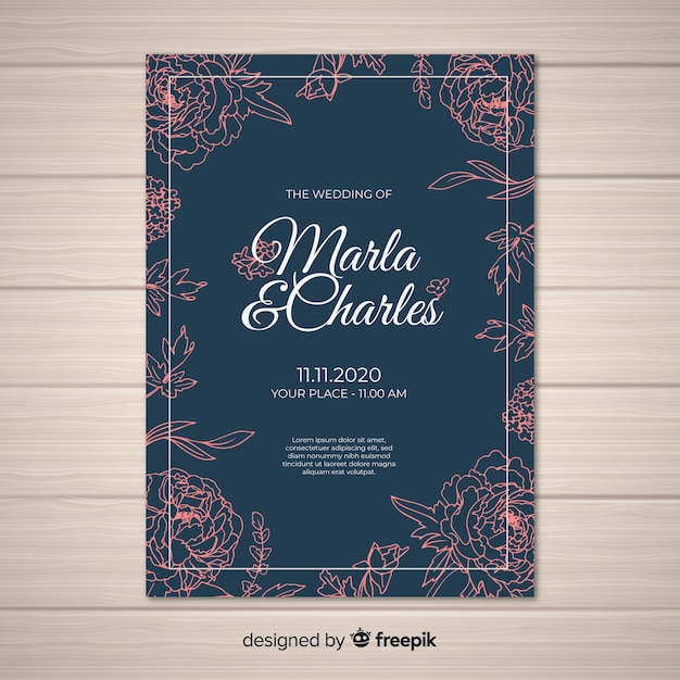 Wedding invitation cover template with beautiful peony flowers | Free ...