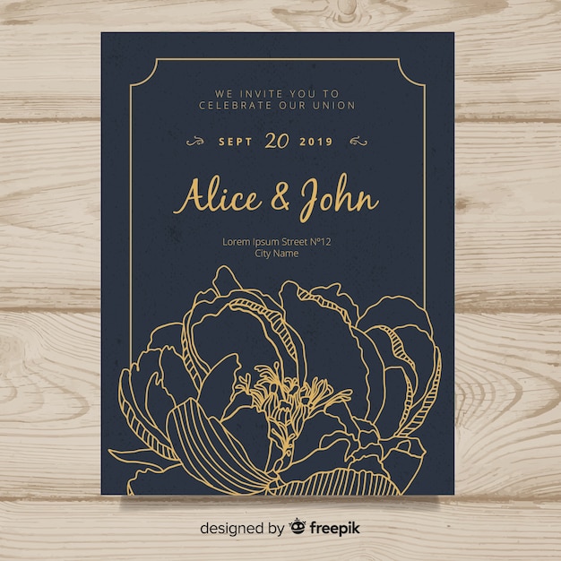 Wedding invitation cover template with beautiful peony flowers | Free ...