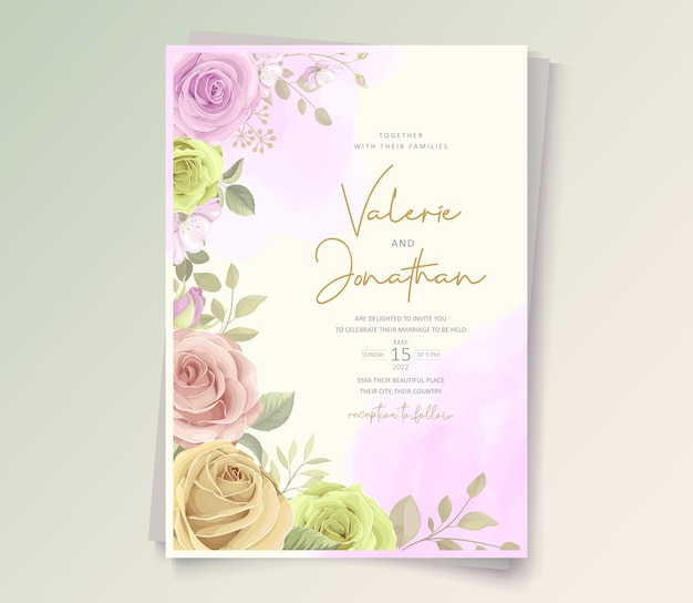 Premium Vector | Wedding invitation design with soft color floral and ...