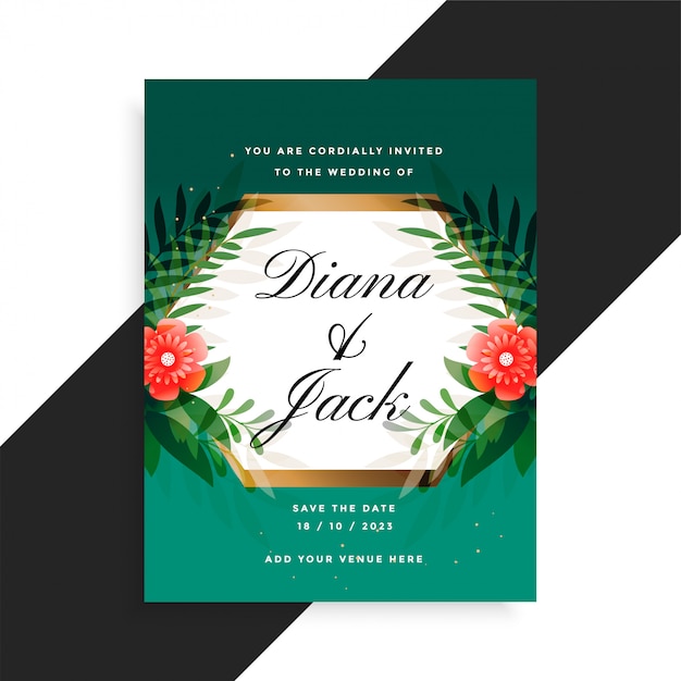 Wedding invitation floral card design with\
flower and leaves