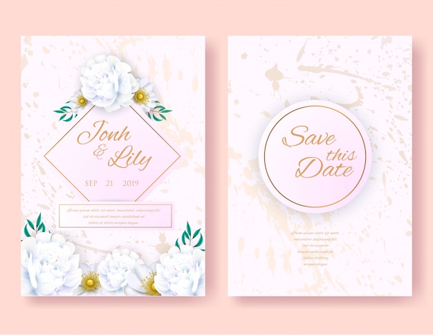 結婚式招待状の花のかわいいカードデザインセット プレミアムベクター