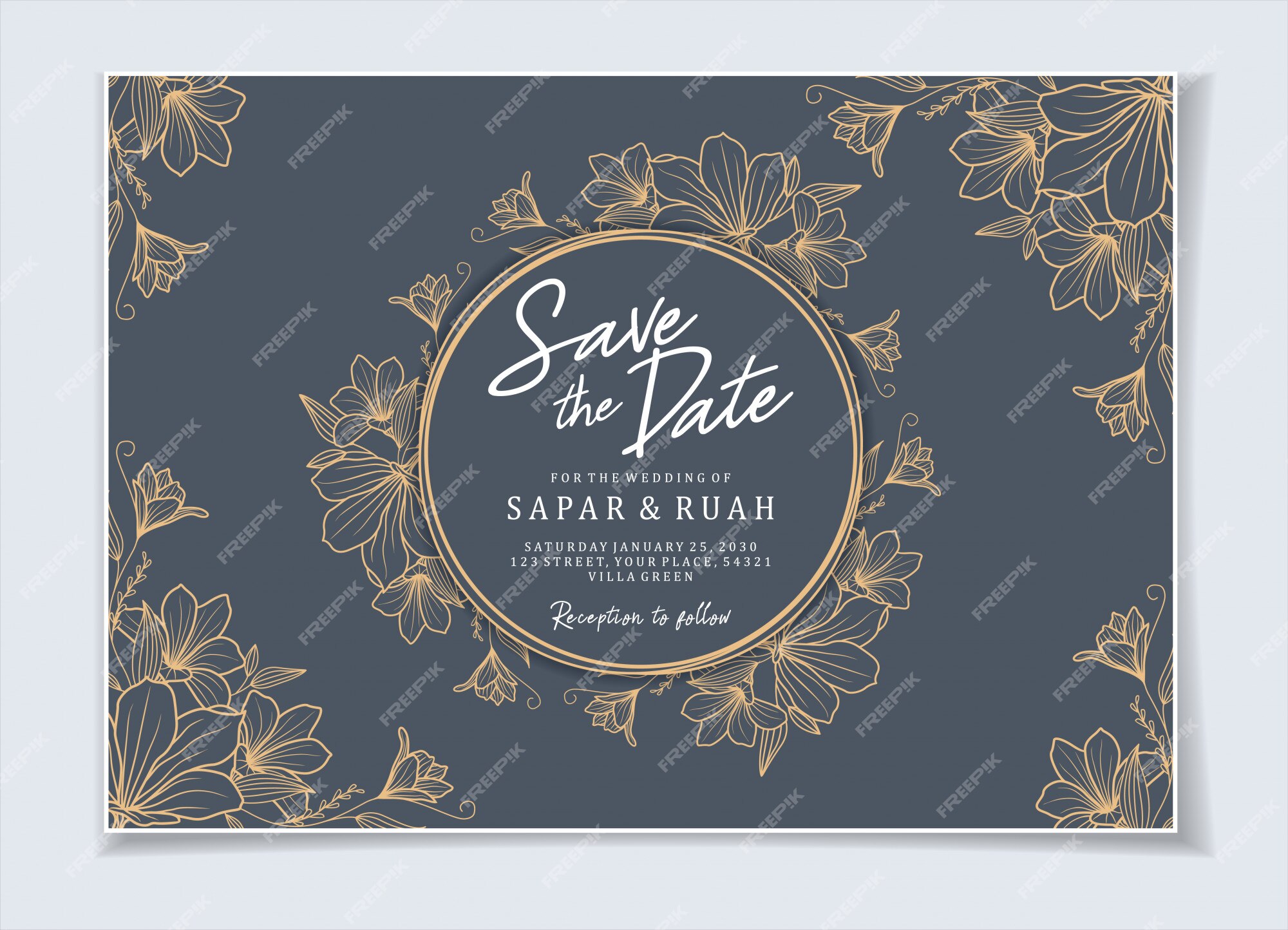 Premium Vector | Wedding invitation floral sketch luxury elegant