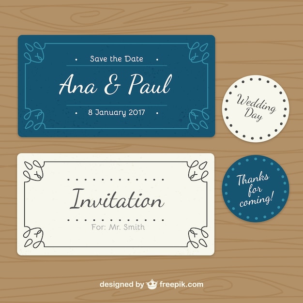 Wedding invitation and labels collection Vector Premium Download