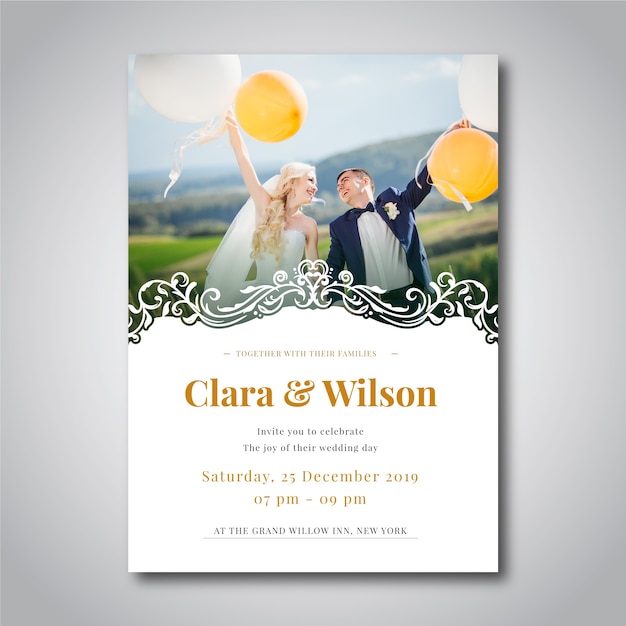 Free Vector | Wedding invitation photo template