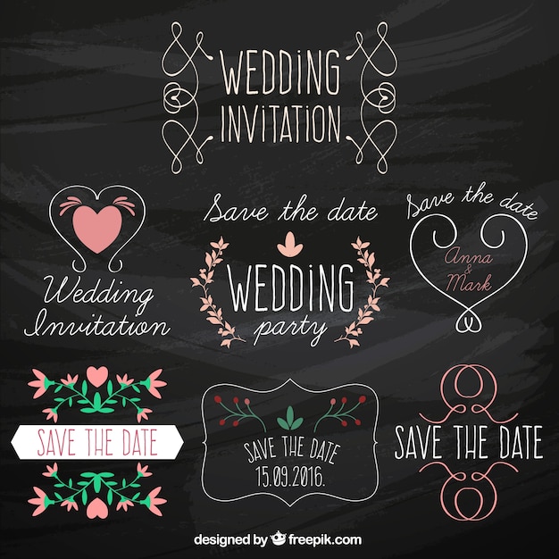 Wedding invitation stickers collection Vector | Free Download