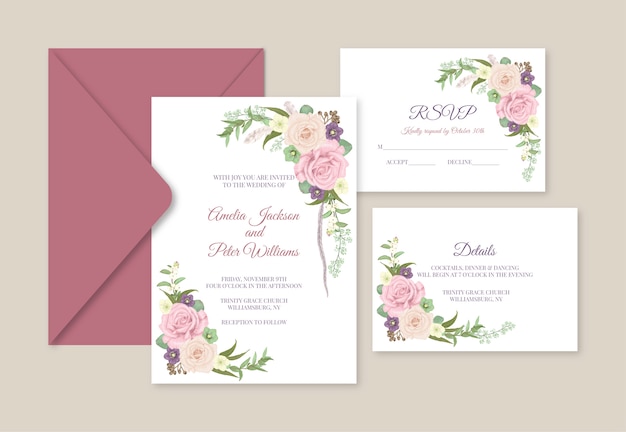 Download Wedding invitation suite. invite, rsvp and details card ...