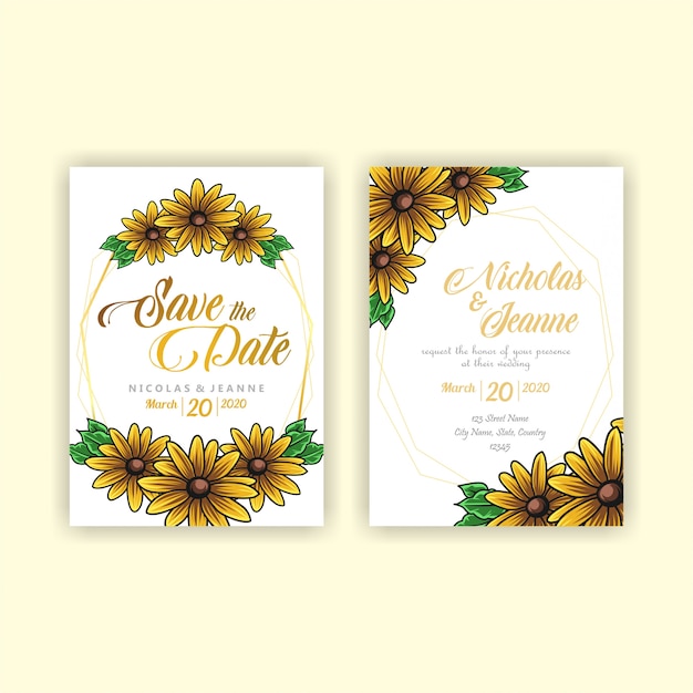 Download Wedding invitation sunflower style Vector | Premium Download