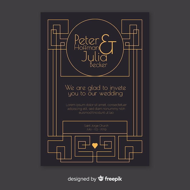 Wedding invitation template in art deco style Vector