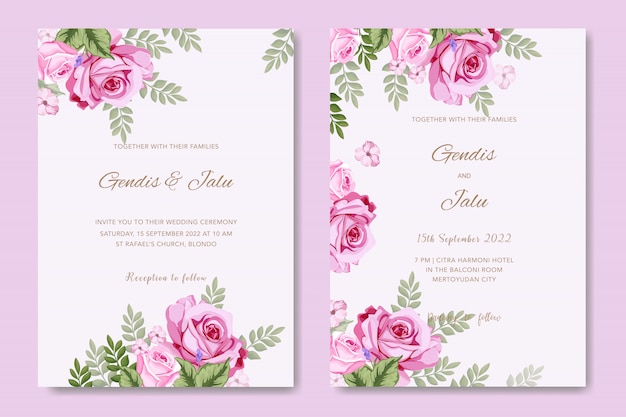 Premium Vector | Wedding invitation template card with floral