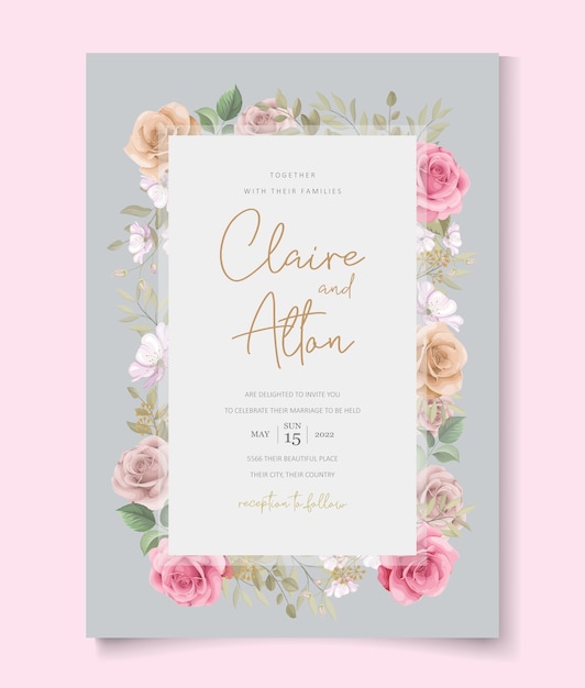 Premium Vector | Wedding invitation template with beautiful roses