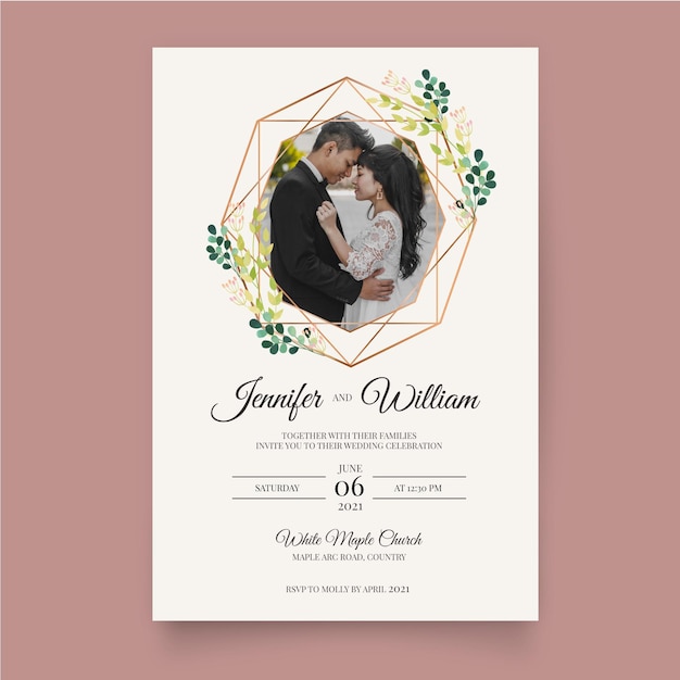 Premium Vector Wedding Invitation Template With Bride And Groom 1546